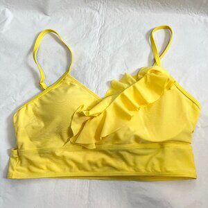 Retro Stage bikini top yellow ruffle v neck US Large CN XL swimsuit swim
